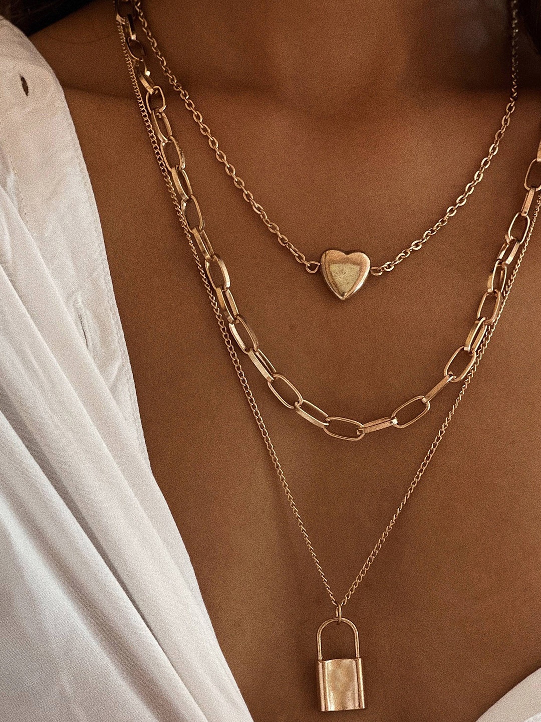 

Ayesha Gold-Plated Heart & Lock Layered Necklace
