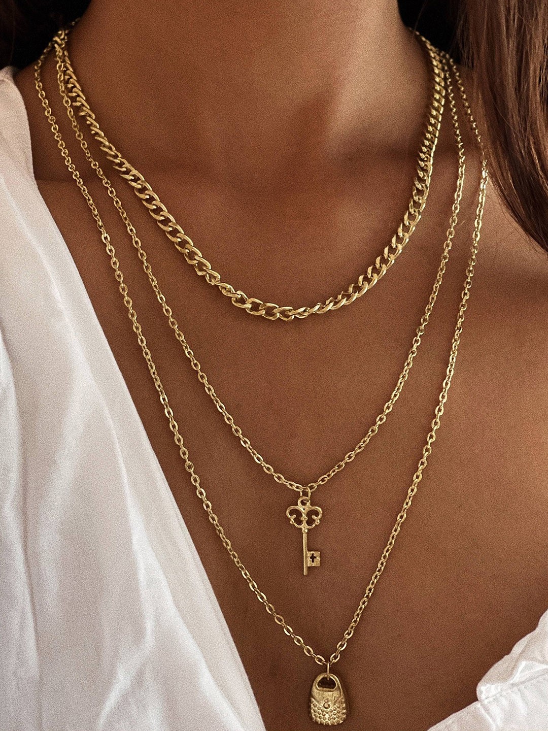 

Ayesha Gold-Plated Lock & Key Layered Necklace
