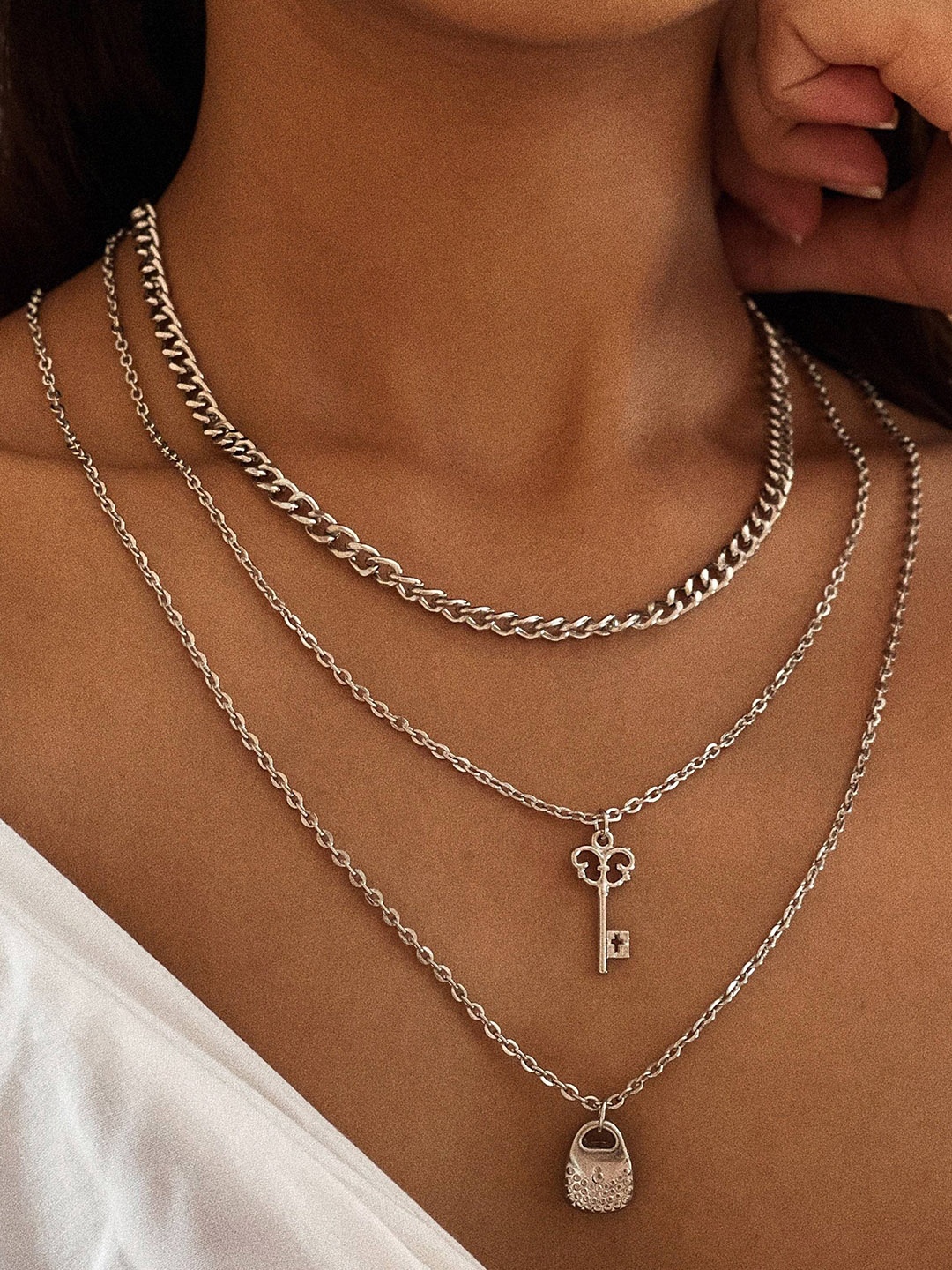 

Ayesha Lock & Key Layered Necklace, Silver