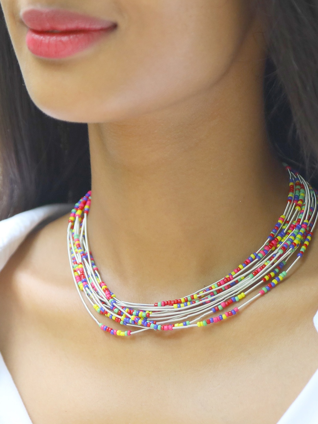 

Ayesha Women Beaded Multilayered Choker Necklace, Red