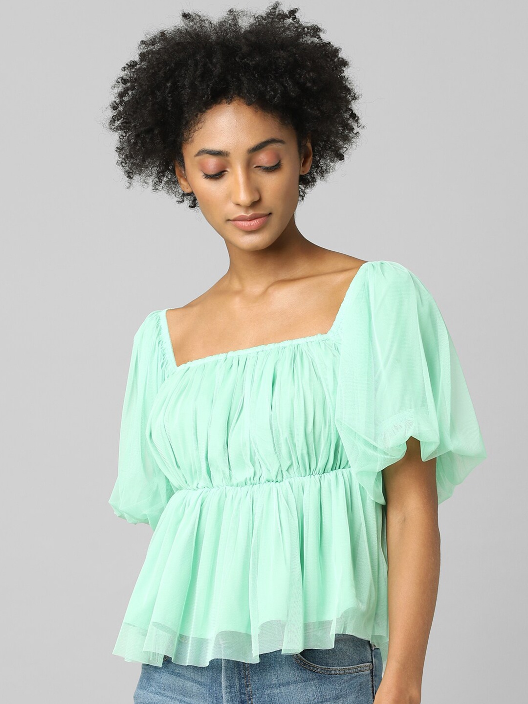 

ONLY Green Cinched Waist Top