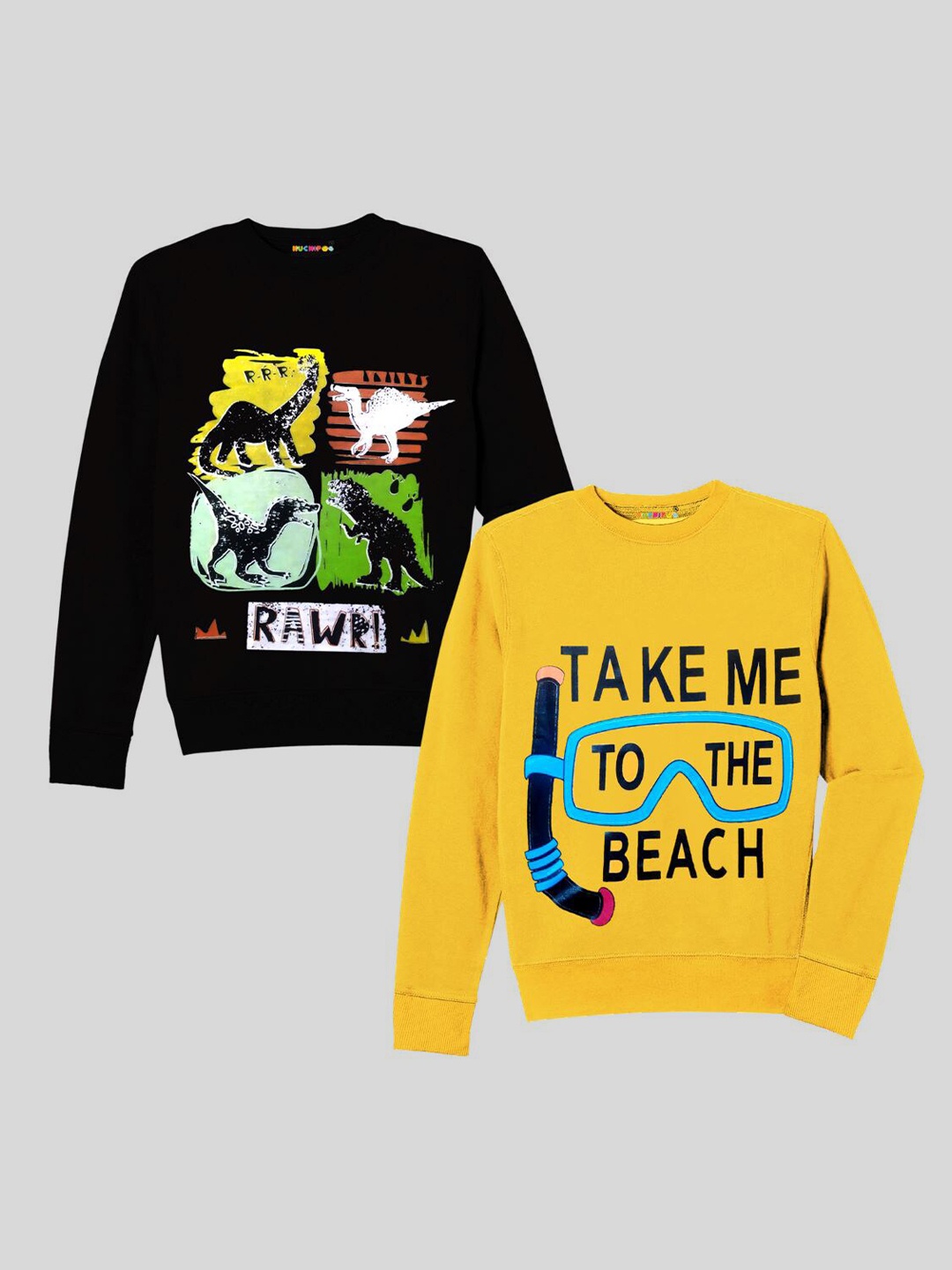 

KUCHIPOO Kids Pack of 2 Yellow & Black Printed Fleece Sweatshirts
