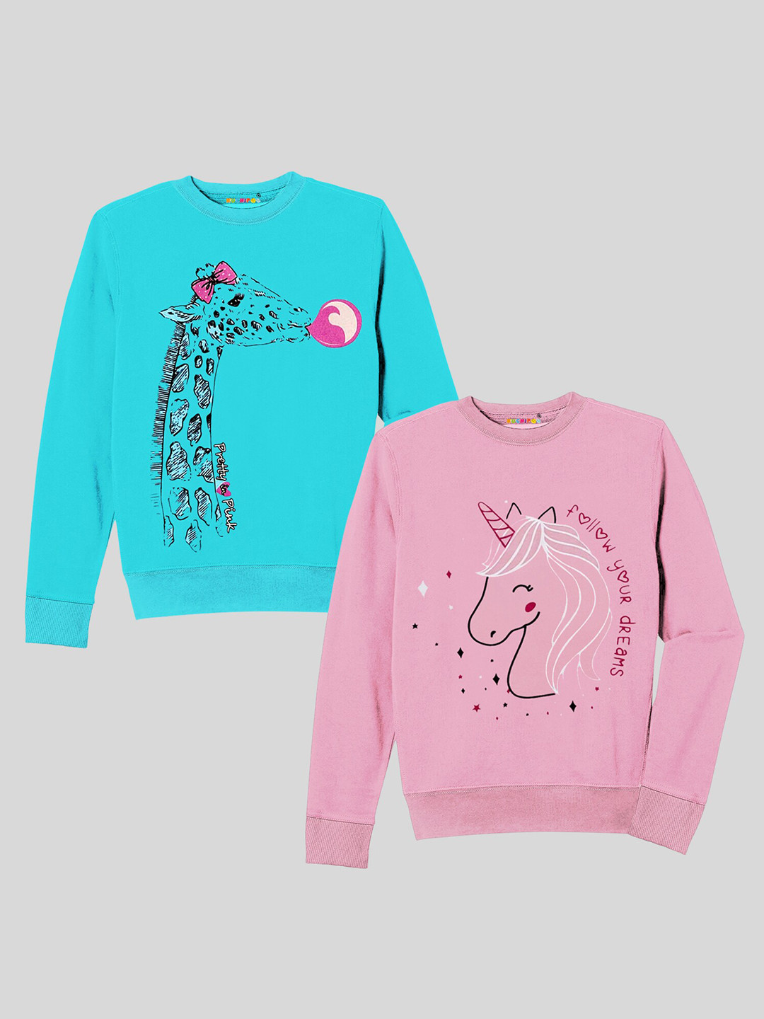 

KUCHIPOO Girls Pack of 2 Multicoloured Printed Sweatshirt, Blue