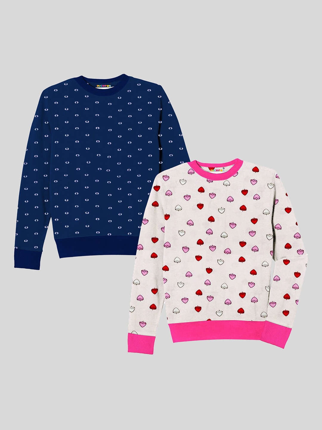 

KUCHIPOO Girls Pack of 2 Navy Blue & White Printed Fleece Sweatshirt
