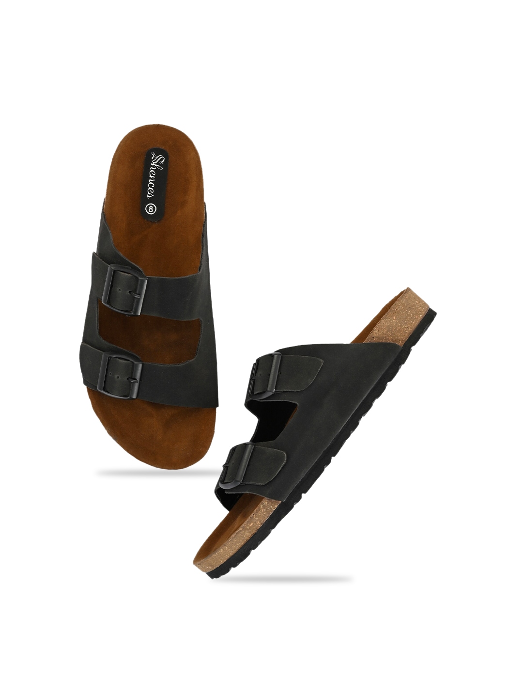 

SHENCES Men Black & Brown Comfort Sandals