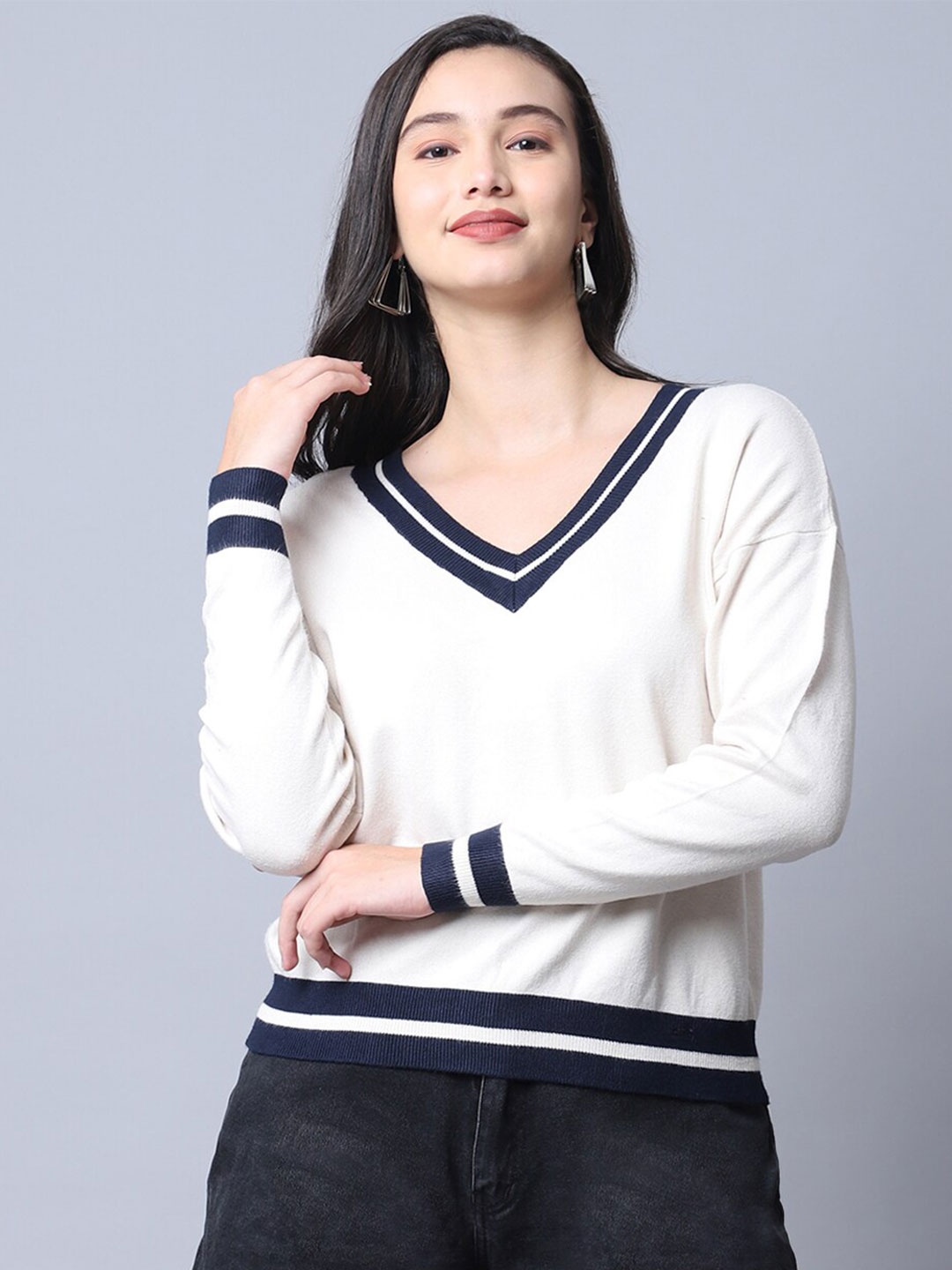 

TAG 7 White & Black Solid Acrylic Regular Top