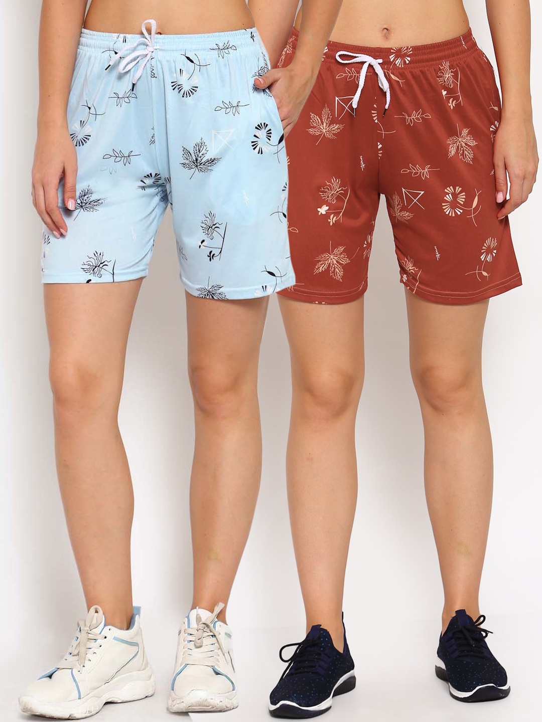 

KLOTTHE Women Set Of 2 Blue & Rust Print Rapid Dry Outdoor Shorts