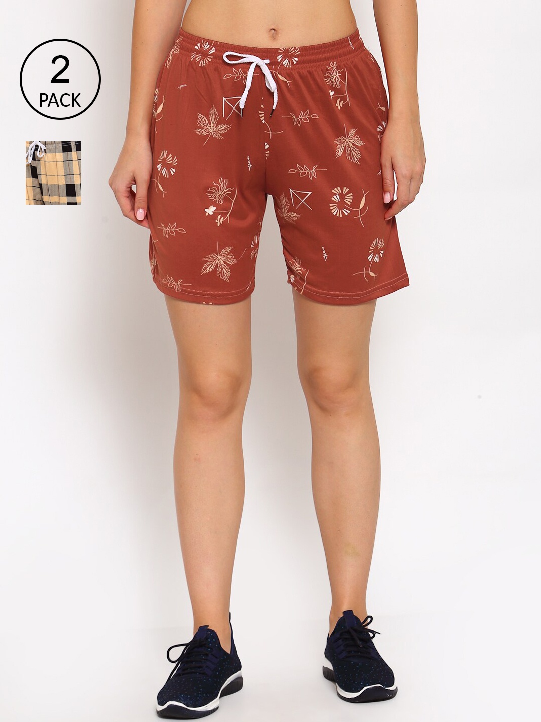 

KLOTTHE Women Yellow & Rust Printed Set Of 2 Rapid Dry Outdoor Shorts