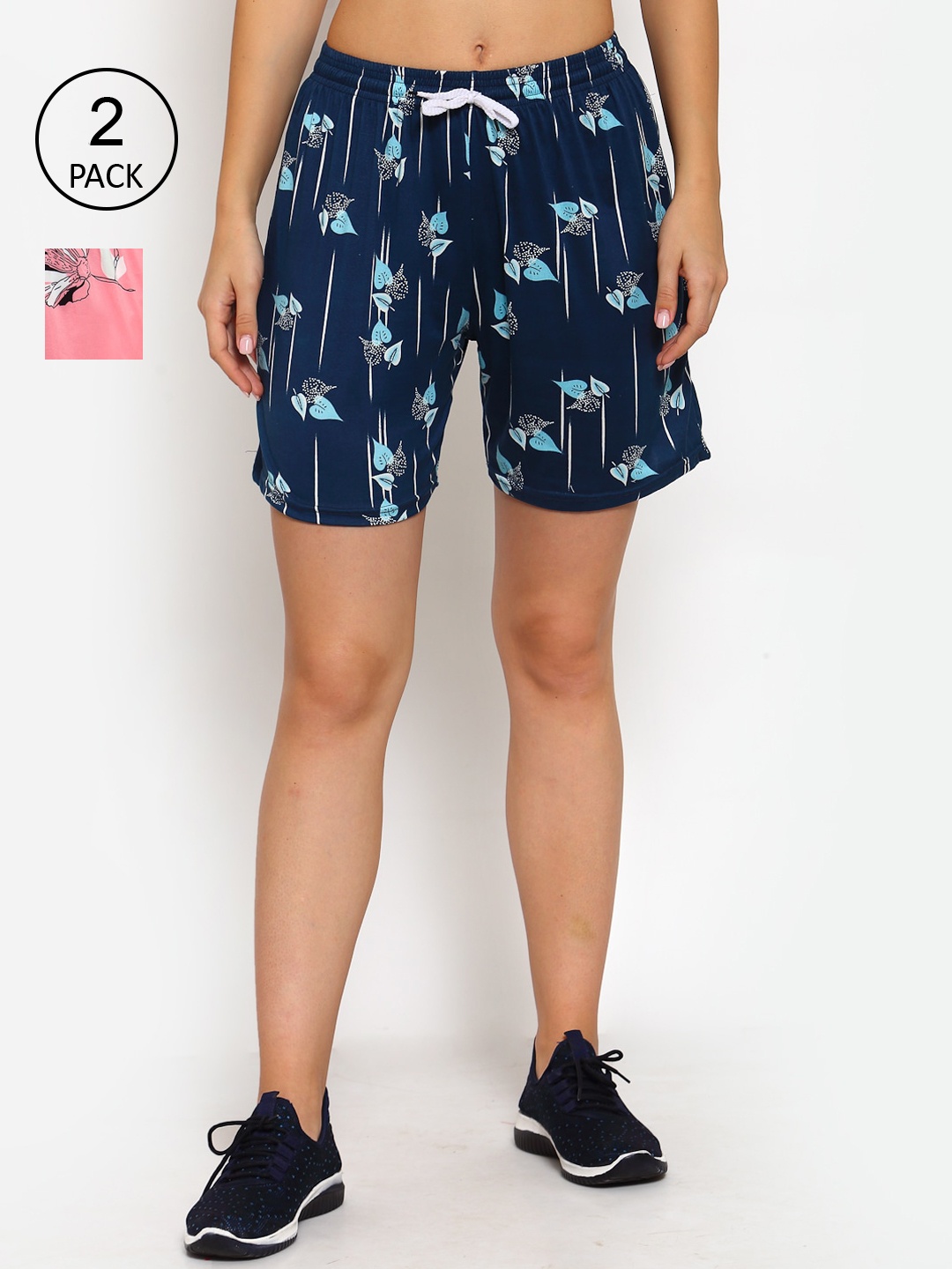 

KLOTTHE Women Navy Blue & Pink Printed Rapid Dry Outdoor Shorts