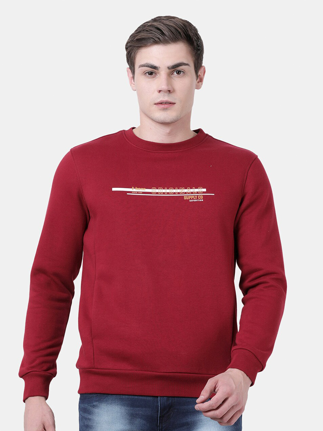 

t-base Men Red Printed Sweatshirt