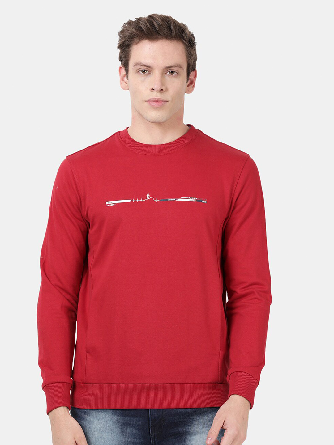 

t-base Men Red Printed Sweatshirt