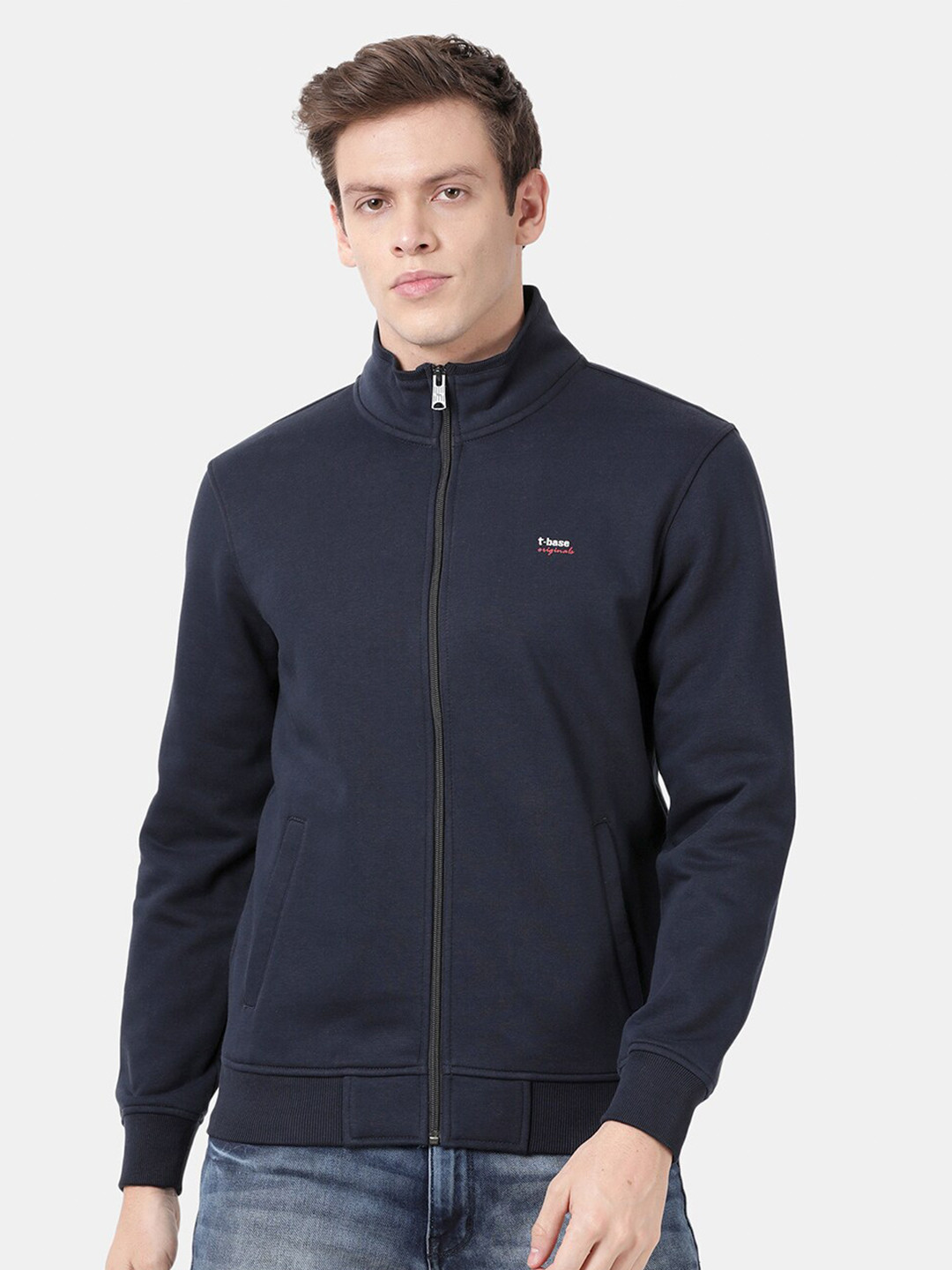 

t-base Men Navy Blue Mock Collar Sweatshirt