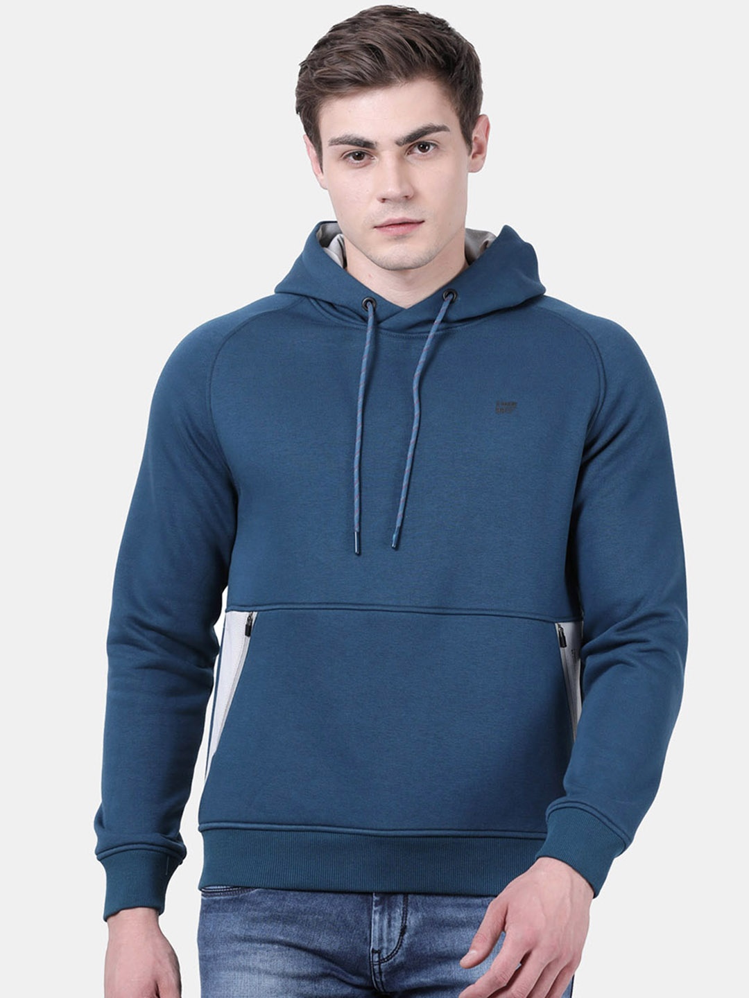 

t-base Men Blue Solid Hooded Sweatshirt