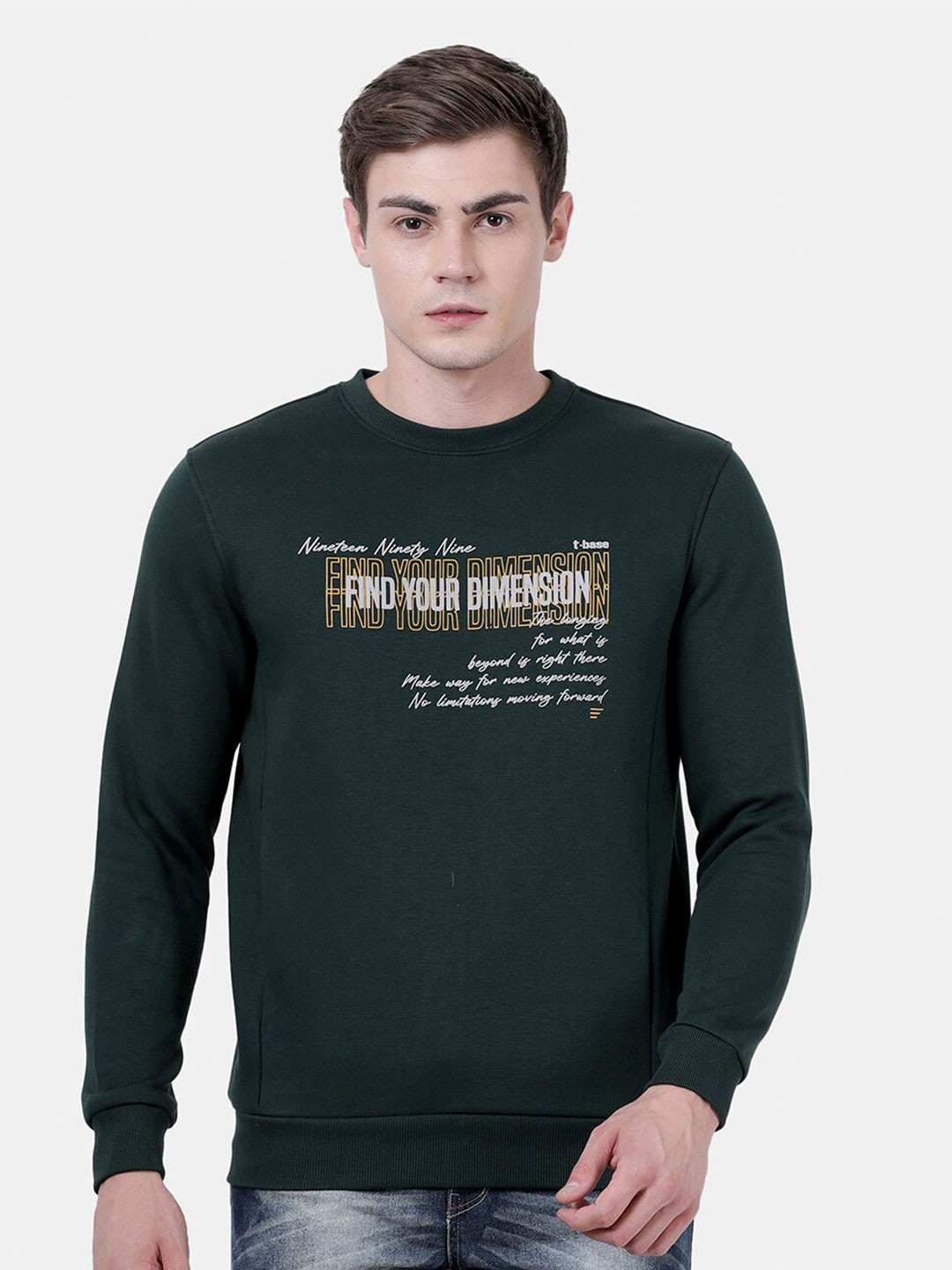 

t-base Men Green Printed Sweatshirt