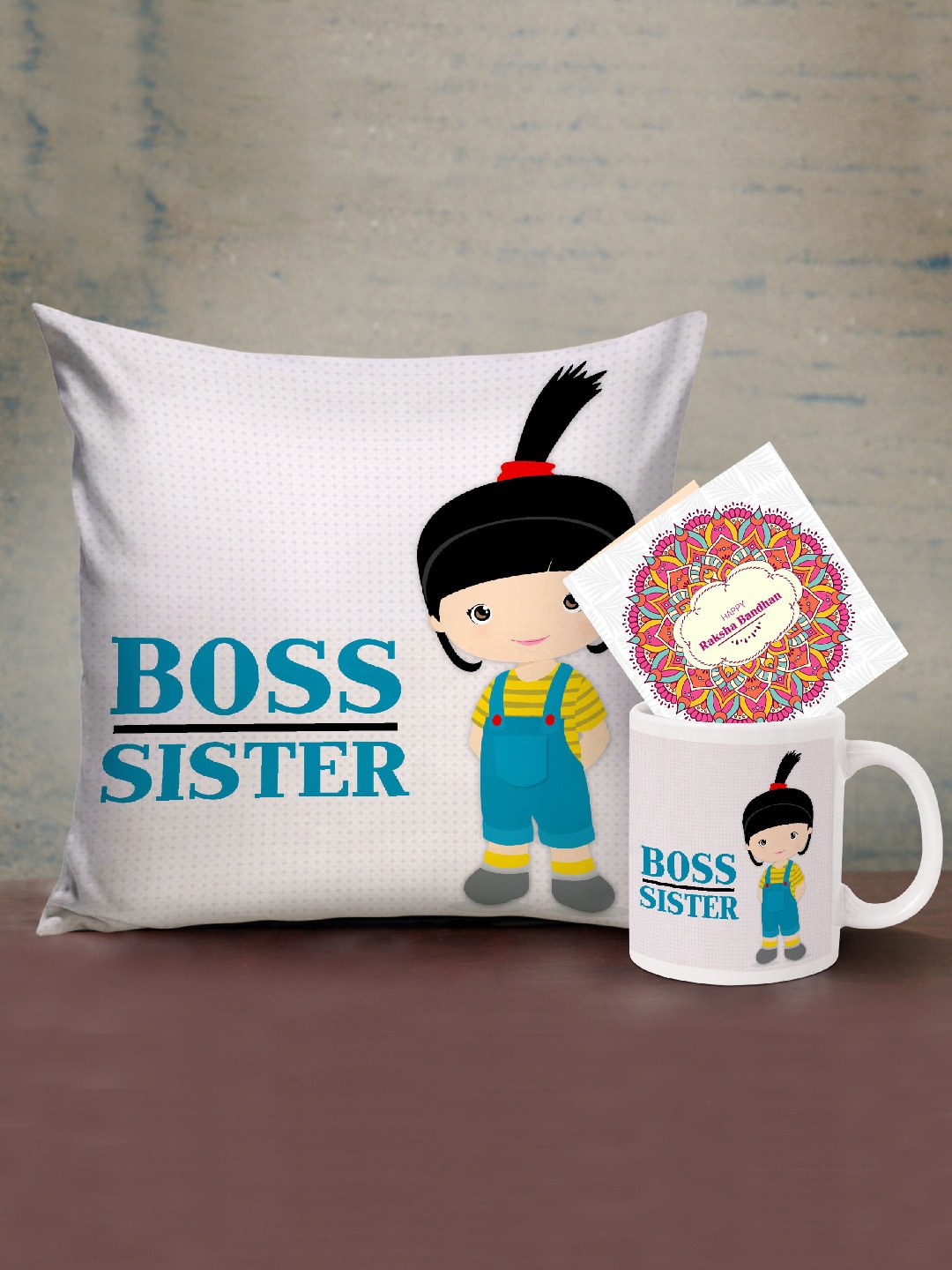 

TIED RIBBONS Multicoloured Printed Cushion with Coffee Mug Rakhi Gift Set, Multi