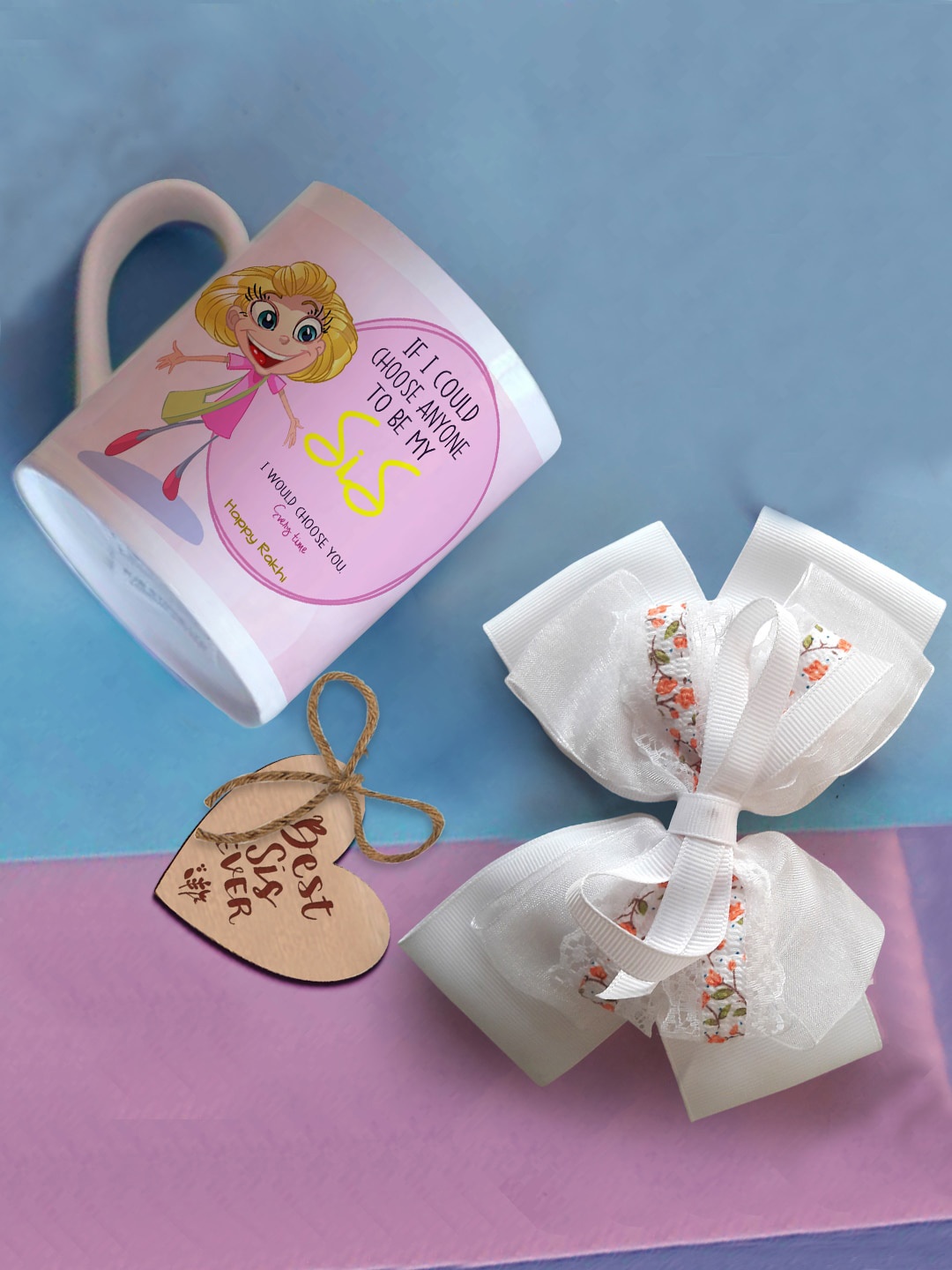 

TIED RIBBONS Mug with Bow Hairclip Rakhi Gift set, Multi
