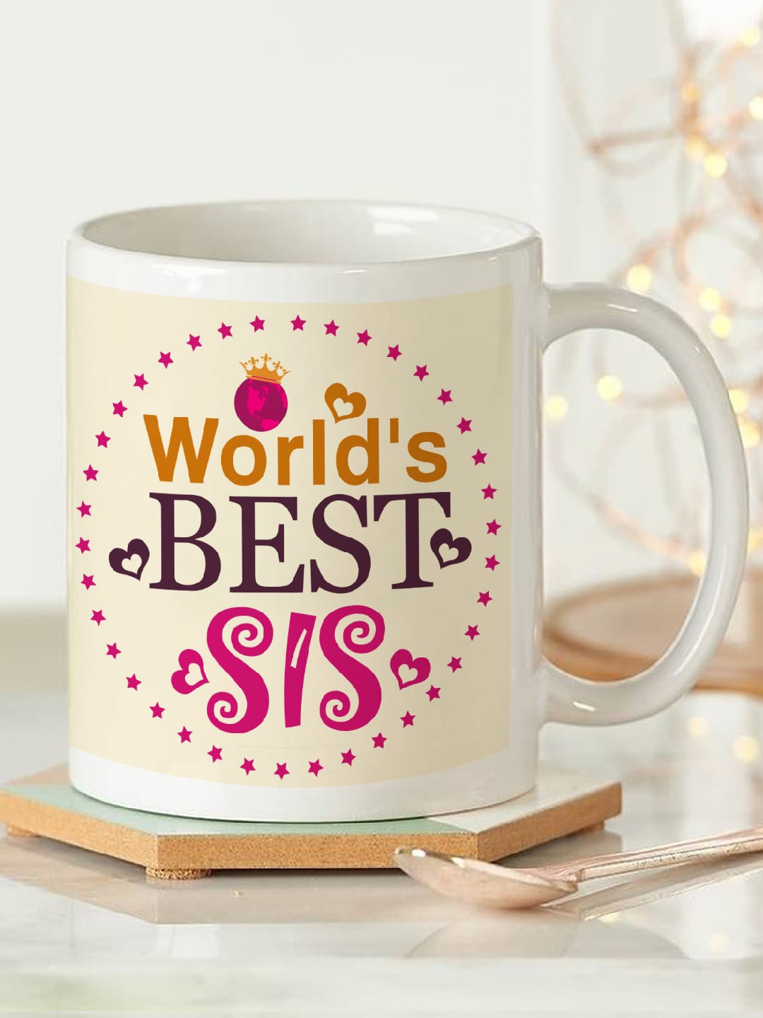 

TIED RIBBONS Beige Text or Slogans Printed Ceramic Glossy Mugs Set of Cups and Mugs