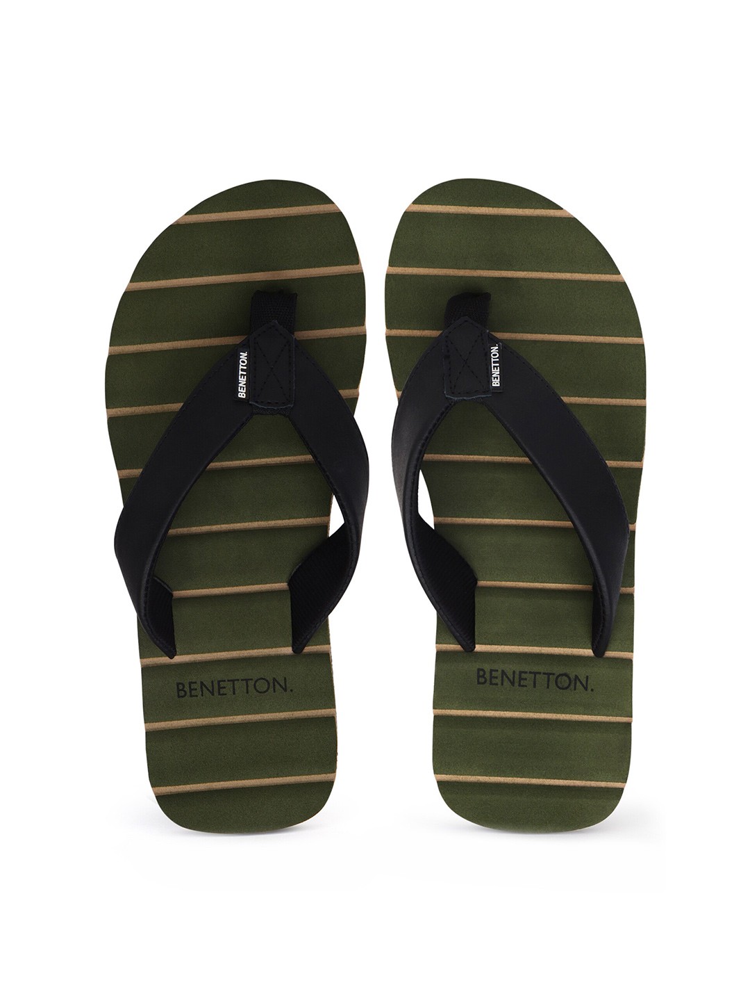 

United Colors of Benetton Men Olive Green & Black Printed Thong Flip-Flops