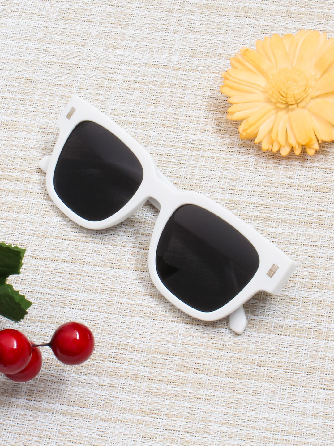 

Gold Berg Unisex Black Lens & White Square Sunglasses with UV Protected Lens