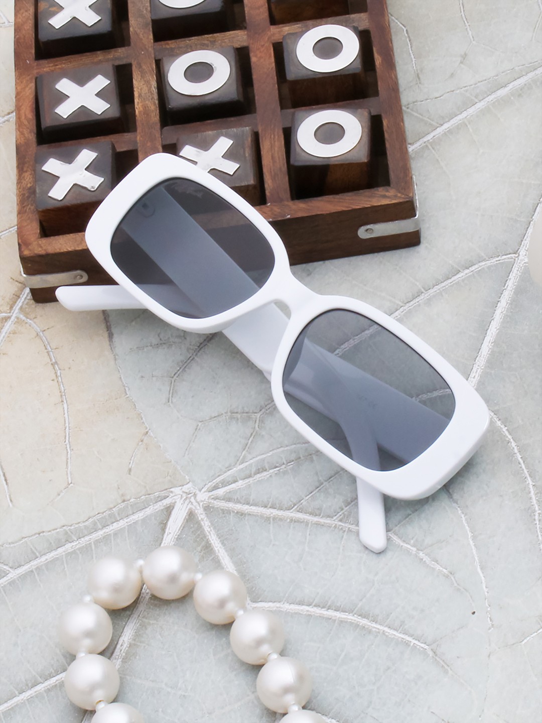 

Gold Berg Unisex Black Lens & White Square Sunglasses with UV Protected Lens