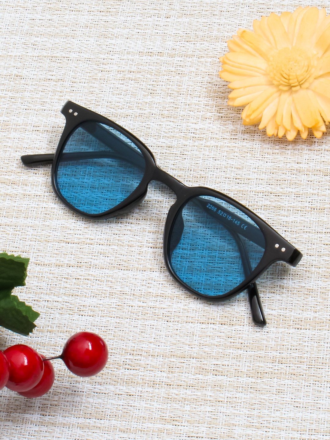 

Gold Berg Unisex Blue Lens & Black Square Sunglasses with UV Protected Lens