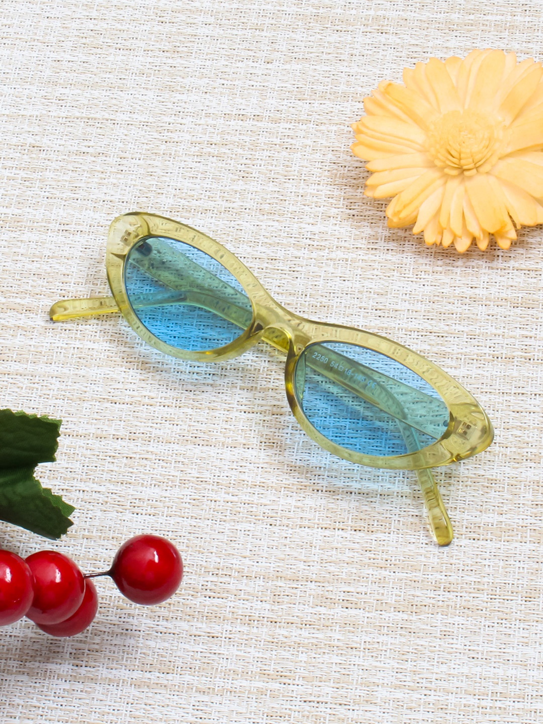 

Gold Berg Unisex Blue Lens & Green Cateye Sunglasses with UV Protected Lens