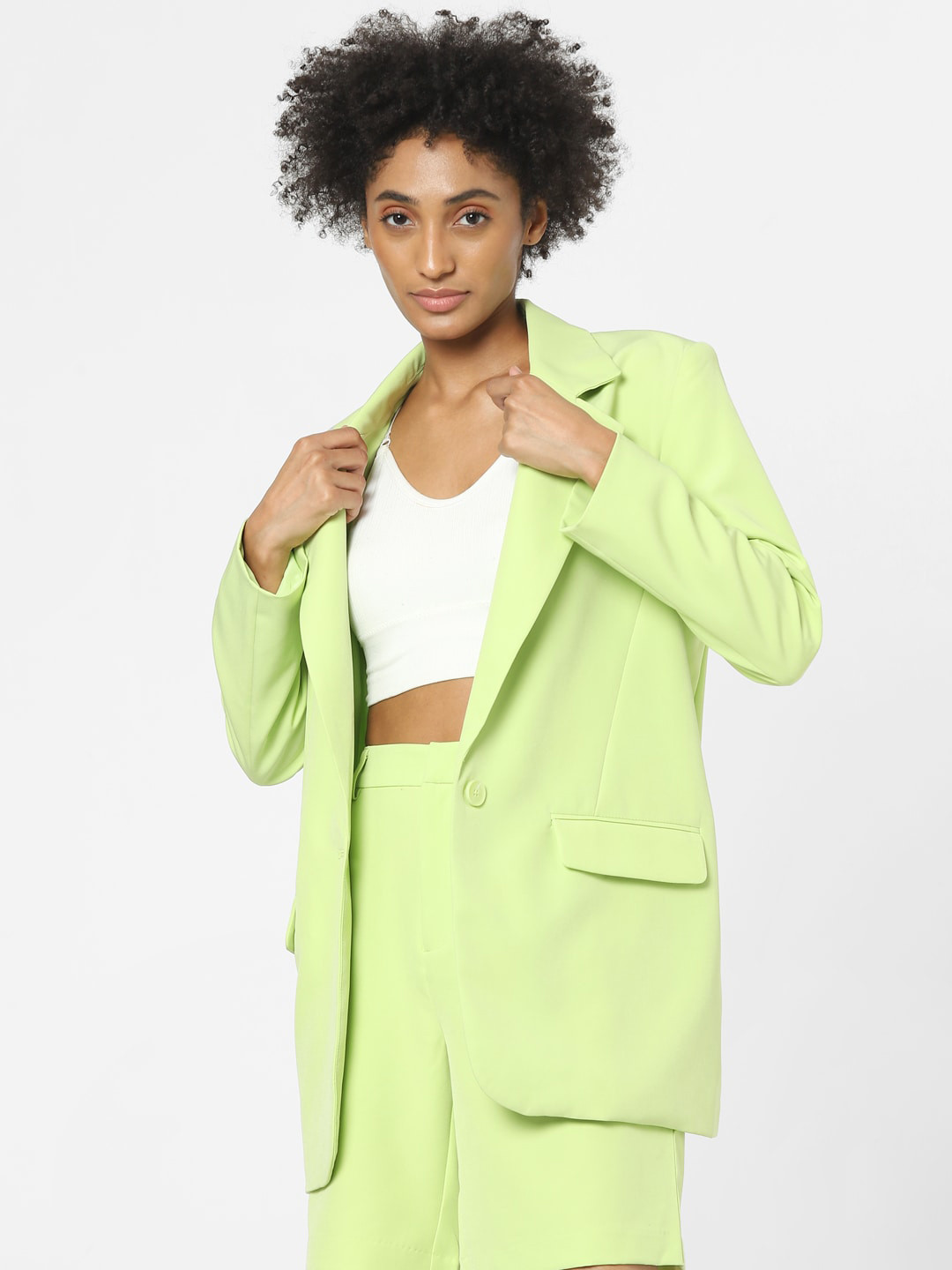 

ONLY Women Green Solid Single Breasted Casual Blazers