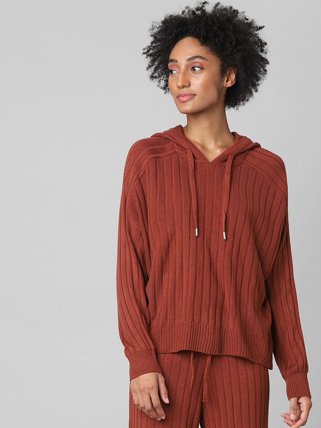 

ONLY Women Maroon Ribbed Pullover