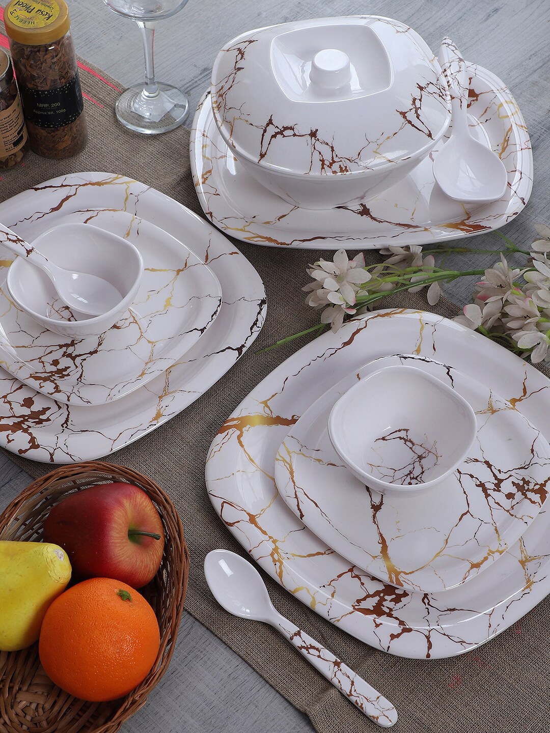 

CDI White & Brown Pieces Printed Melamine Glossy Dinner Set