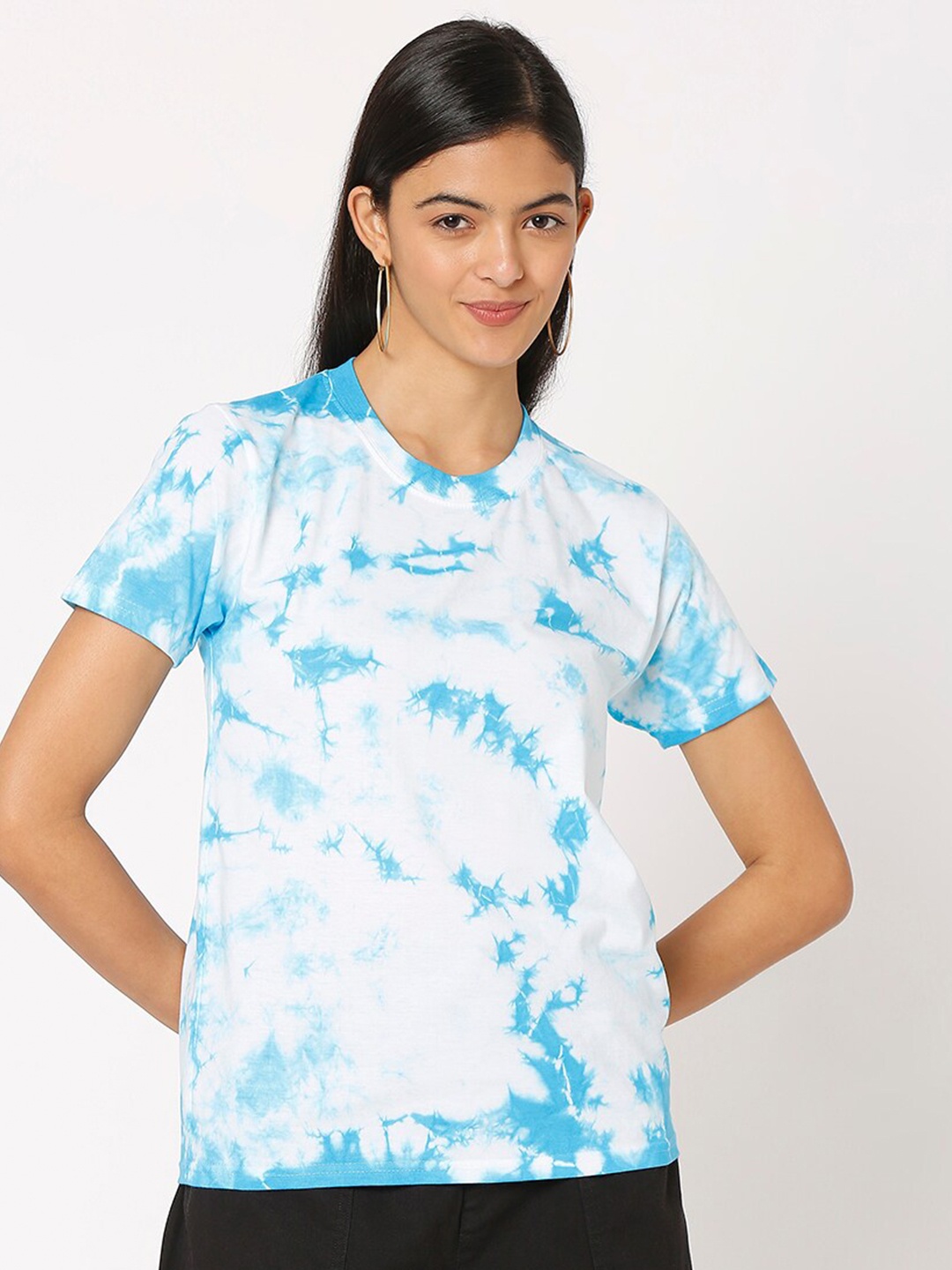 

Smarty Pants Women Blue & White Tie and Dye Dyed T-shirt