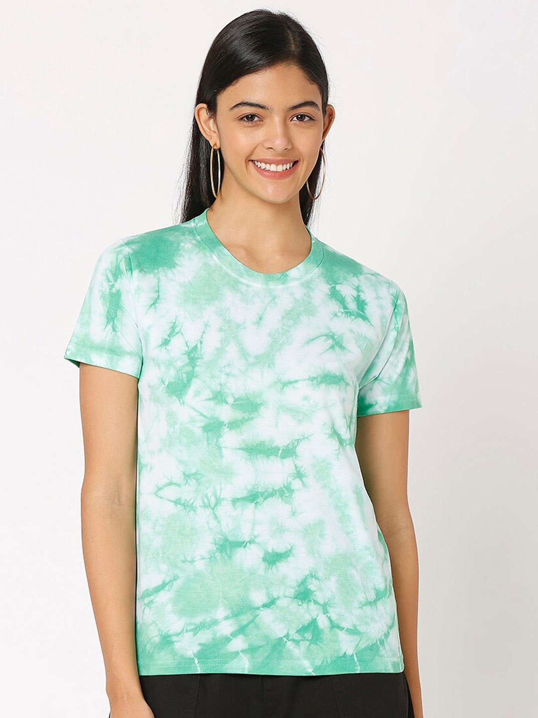 

Smarty Pants Women Coral Green & White Tie and Dye Dyed T-shirt