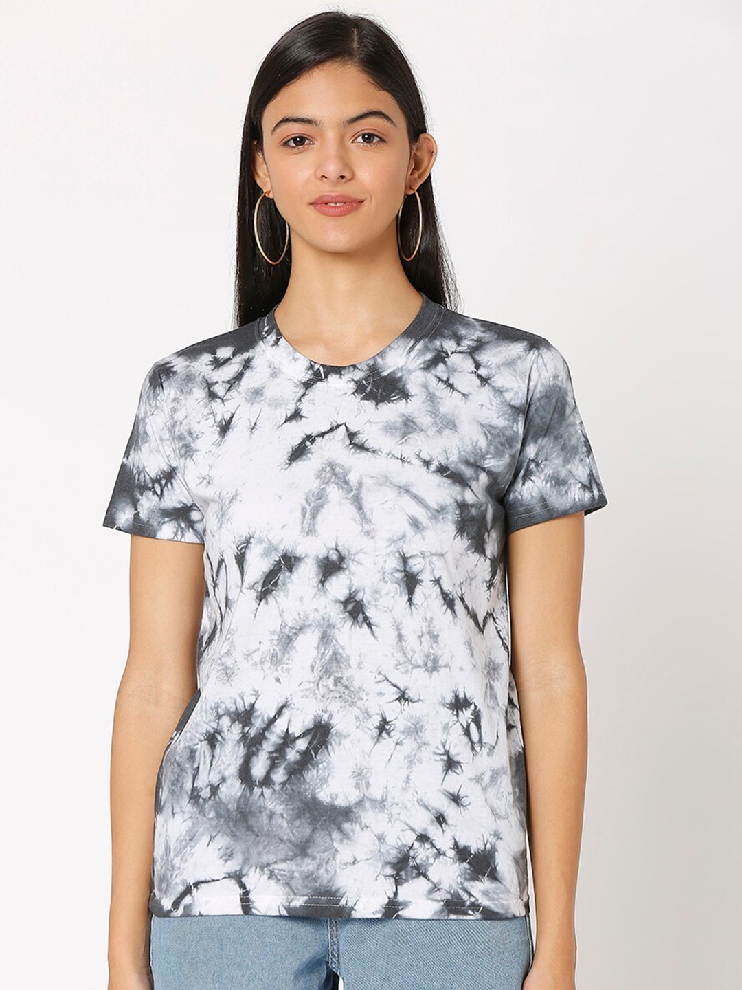 

Smarty Pants Women Black & bright gray Tie & Die Printed Tropical T-shirt