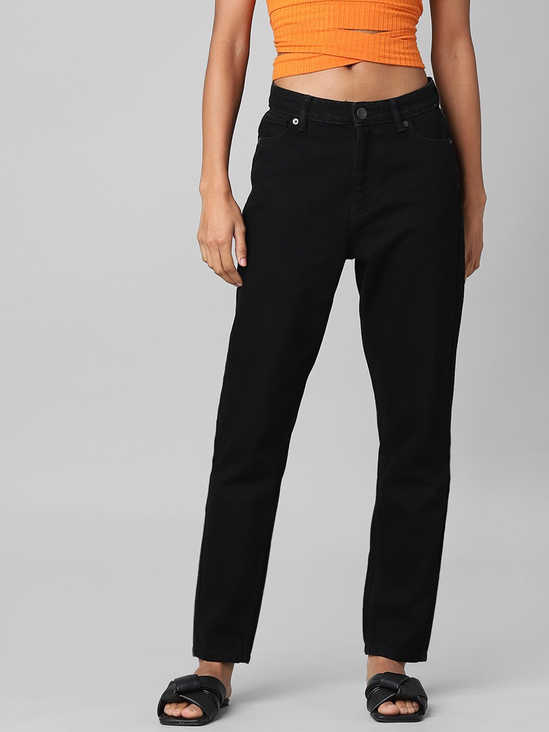 

ONLY Women Black Straight Fit High-Rise Jeans