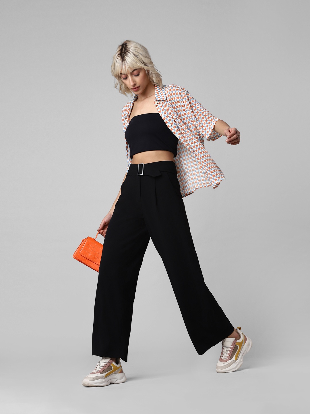 

ONLY Women Black Flared High-Rise Pleated Trousers