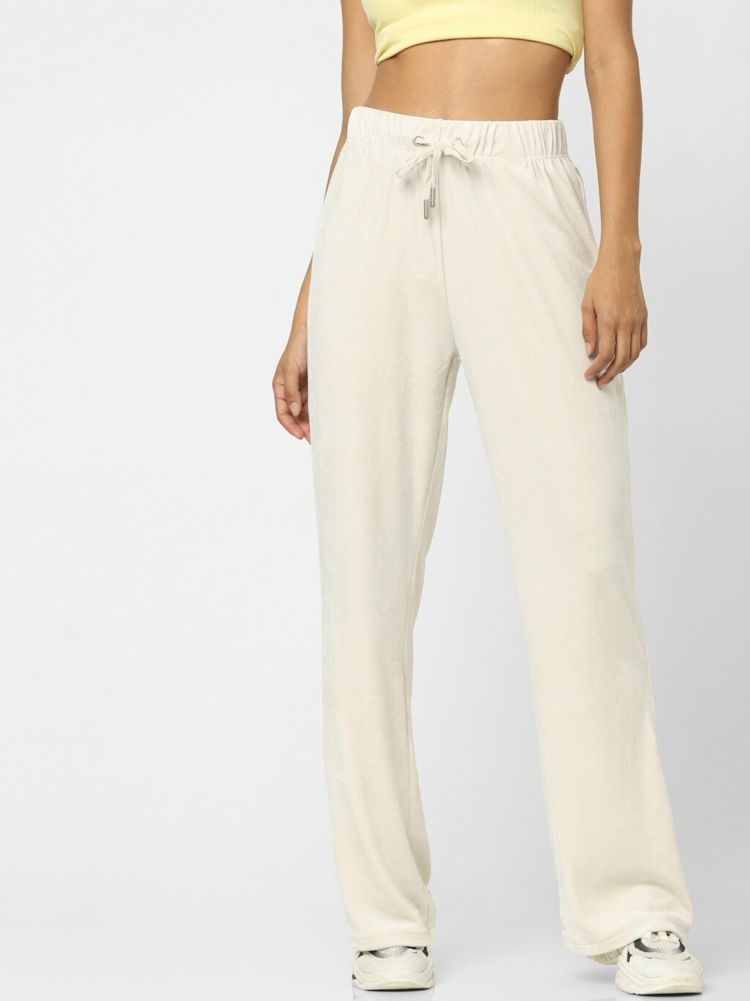 

ONLY Women Off White Flared High-Rise Trousers