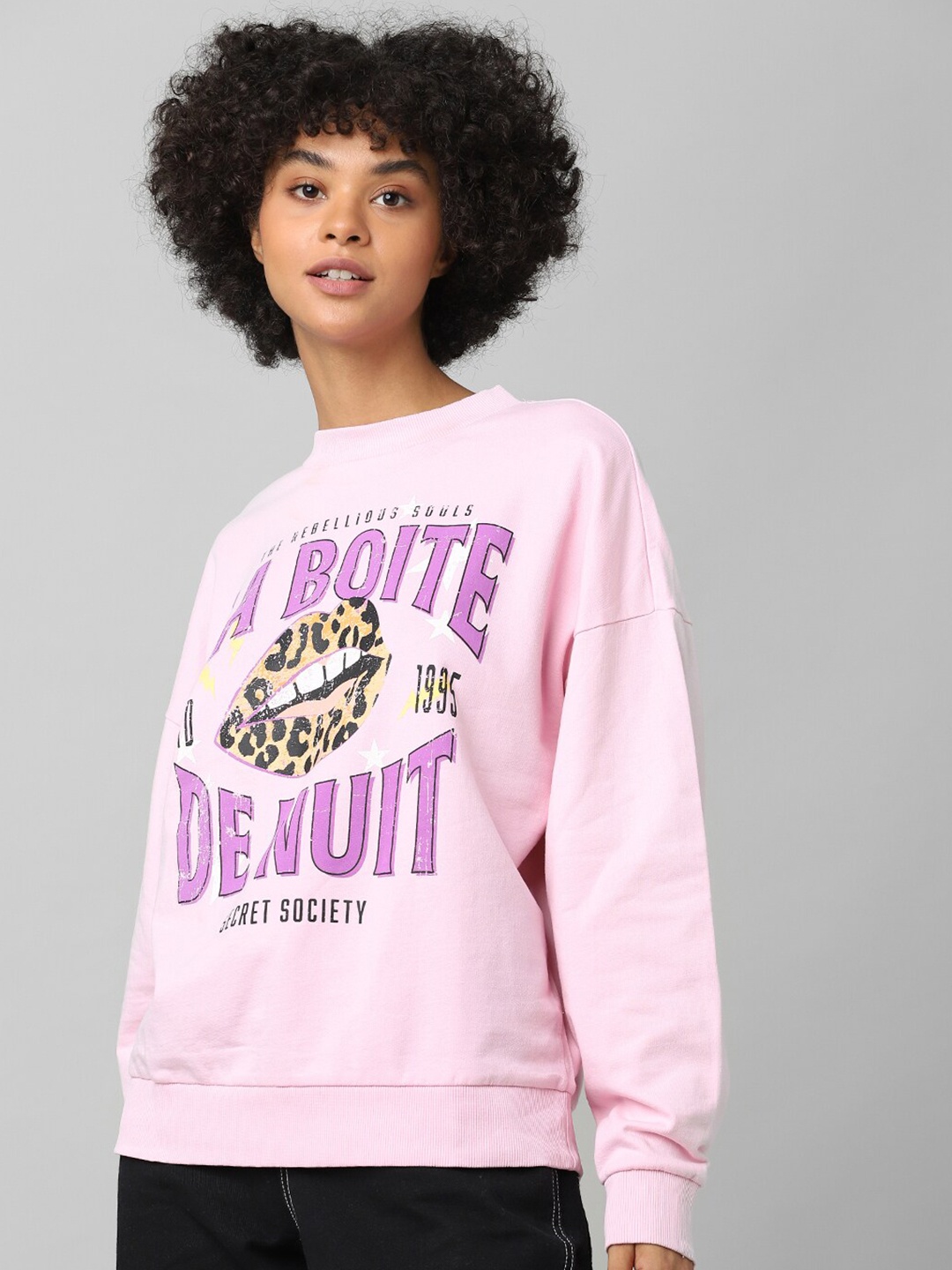 

ONLY Women Pink Printed Cotton Sweatshirt