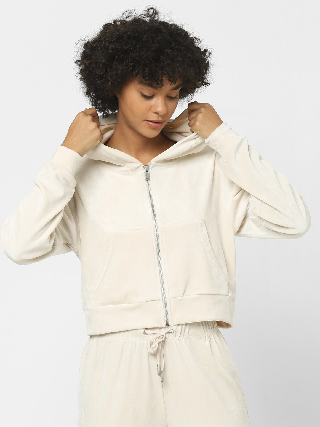 

ONLY Women Off White Hooded Sweatshirt