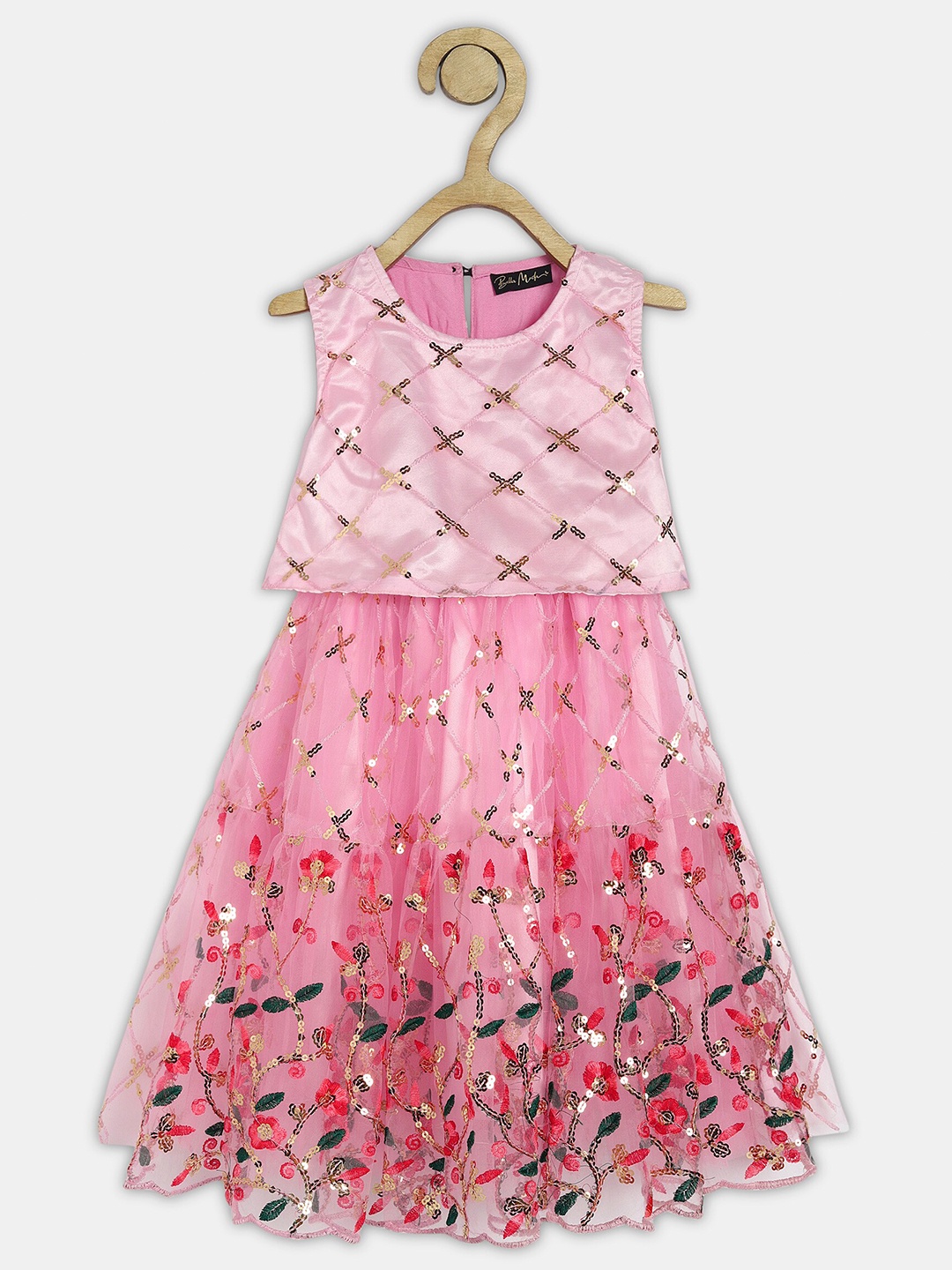 

Bella Moda Pink & star white Floral Fit & Flair Dress