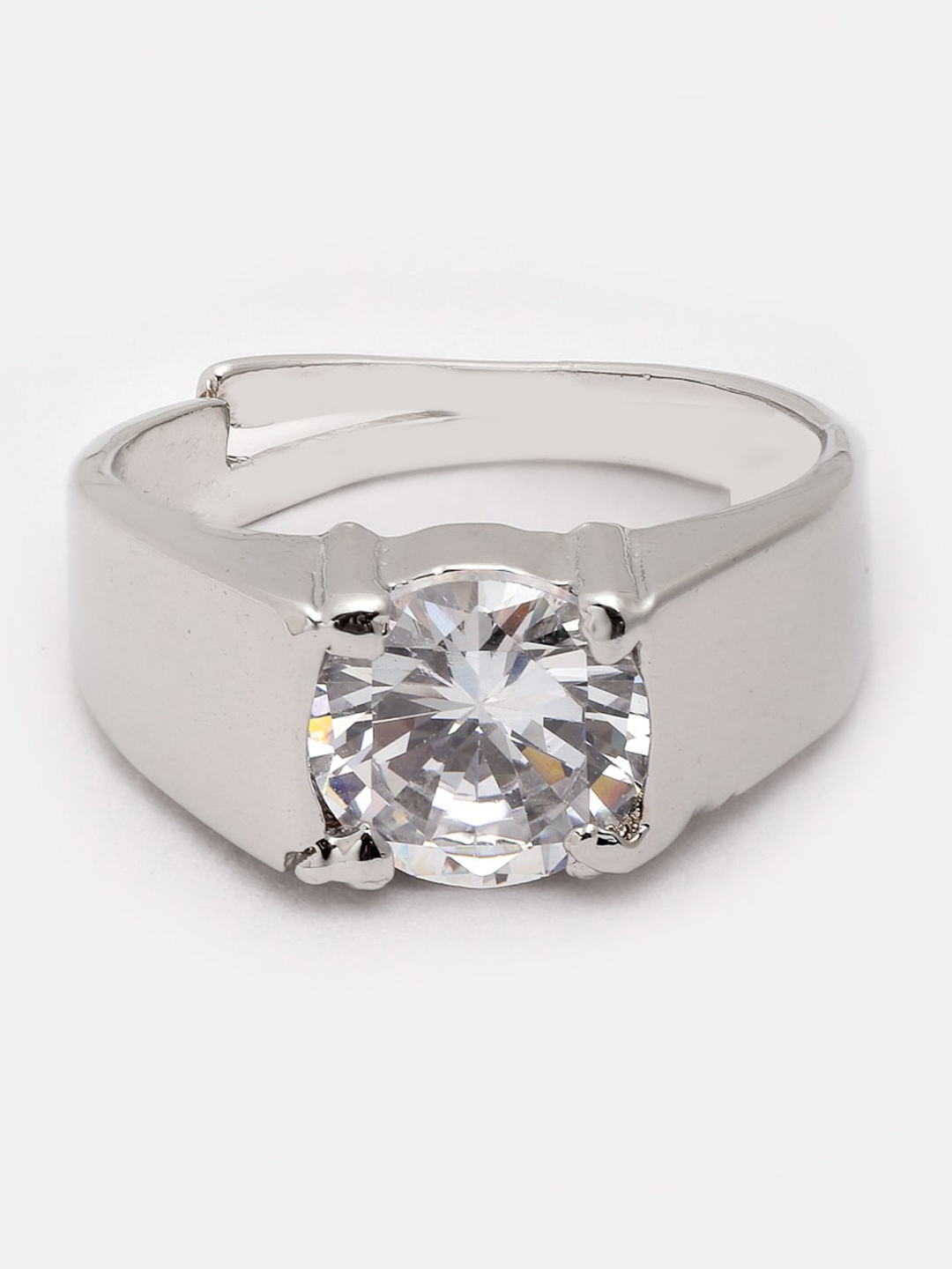 

PANASH Men Silver-Plated American Diamond Studded Adjustable Finger Ring