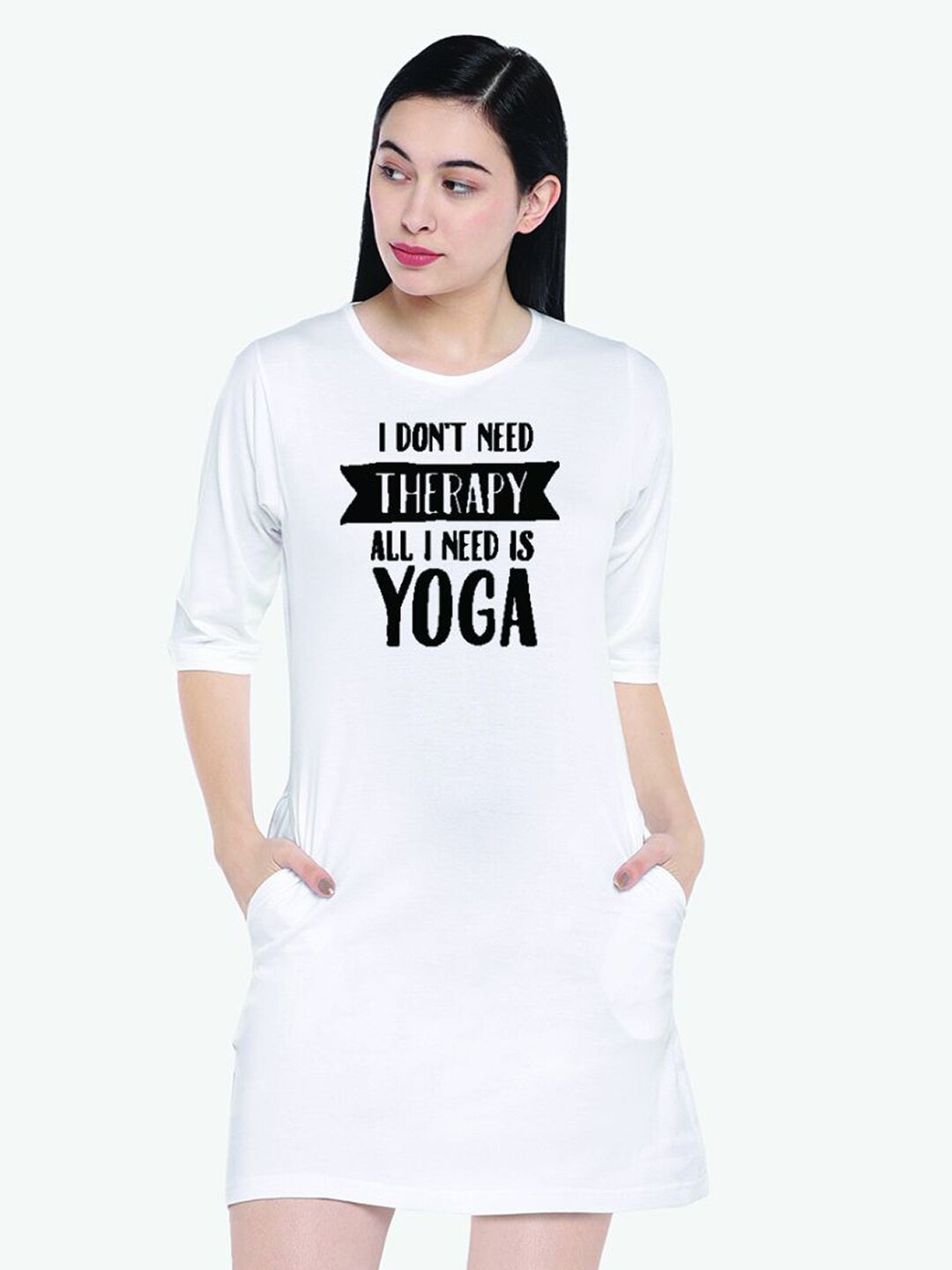 

The Lugai Fashion Women White Typography Printed Yoga Cotton T-shirt