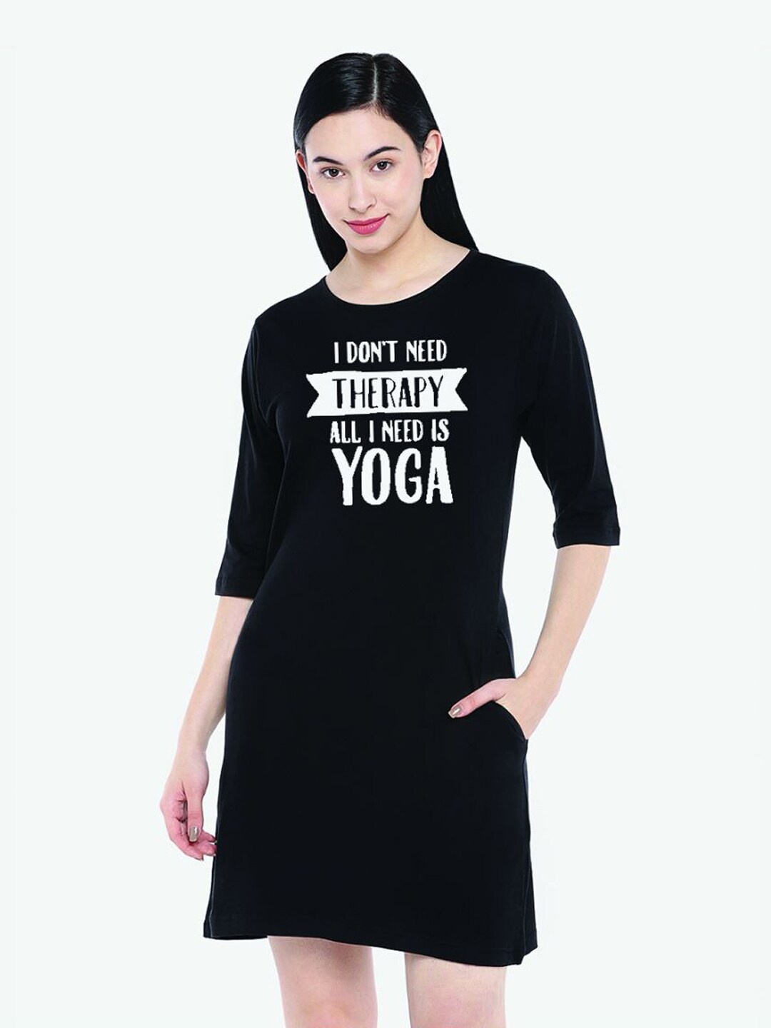 

The Lugai Fashion Women Black Yoga Printed Cotton T-shirt
