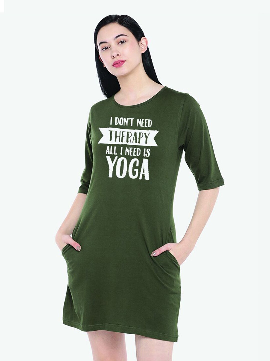 

The Lugai Fashion Women Olive Green Typography Printed Cotton T-shirt