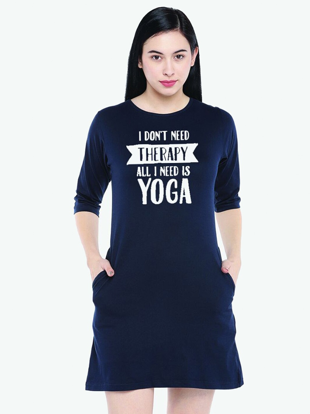 

The Lugai Fashion Women Navy Blue Typography Printed Cotton T-shirt
