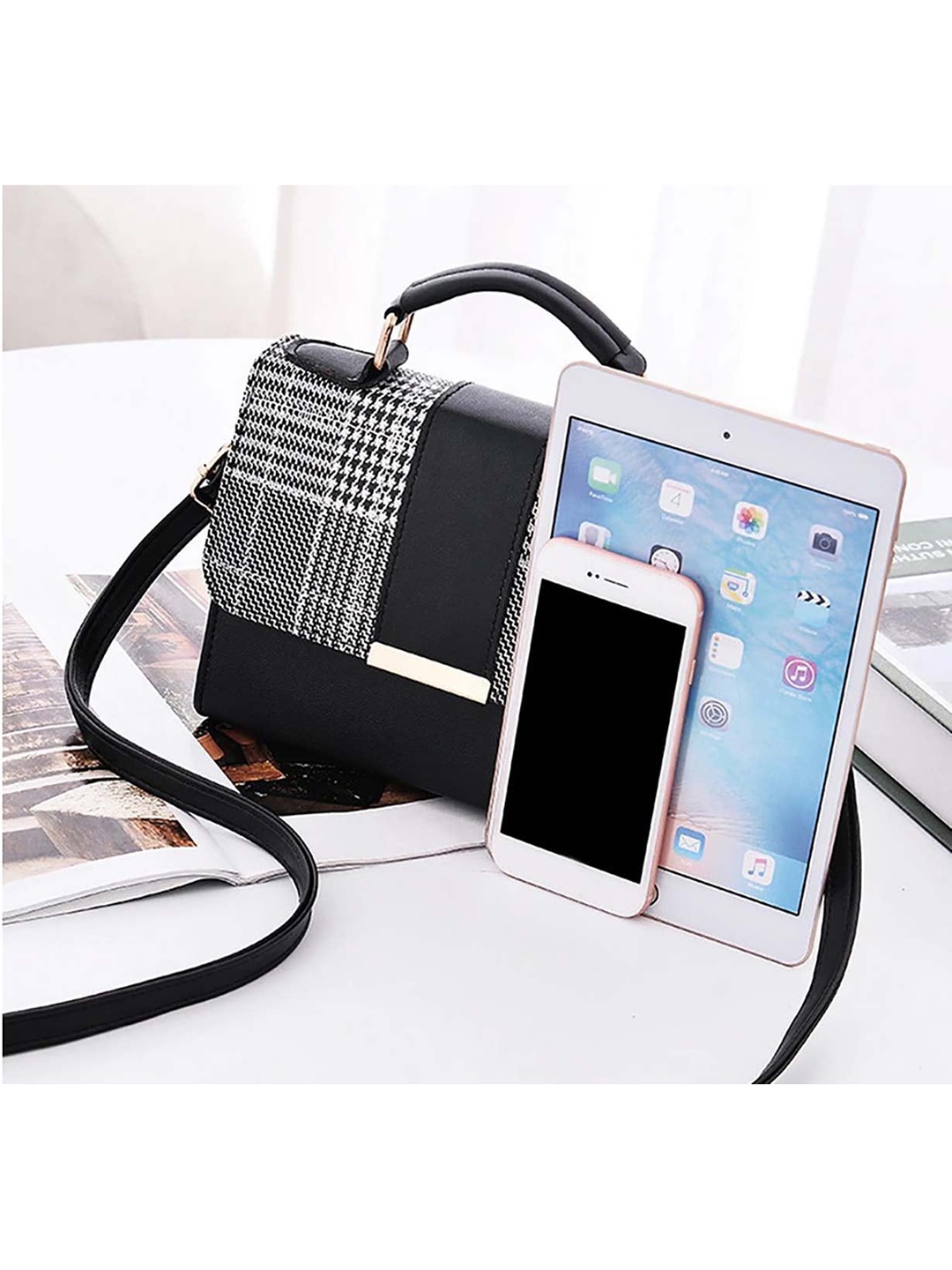 

LIKAA Black Textured Oversized Structured Shoulder Bag
