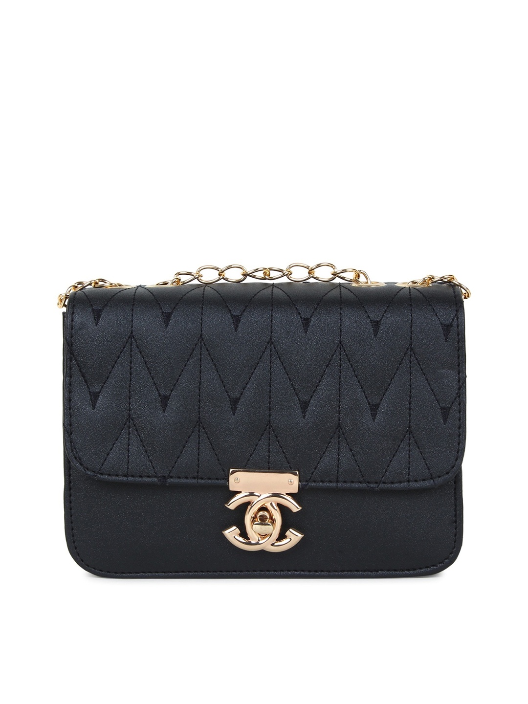 

LIKAA Black Textured Structured Sling Bag