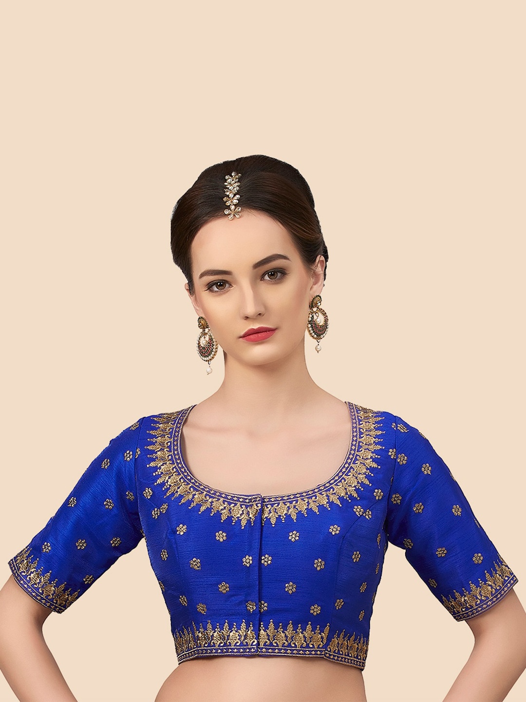 

neckbook Women Blue Embroidered Princess Cut Saree Blouse