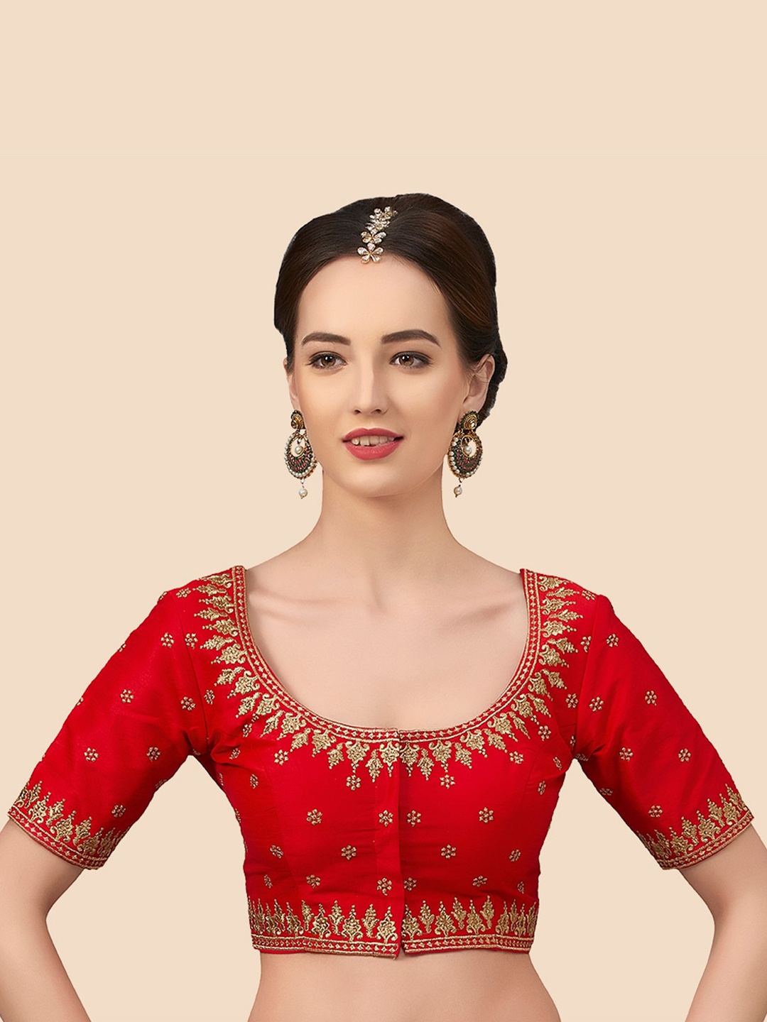

neckbook Women Red Embroidered Princess Cut Saree Blouse