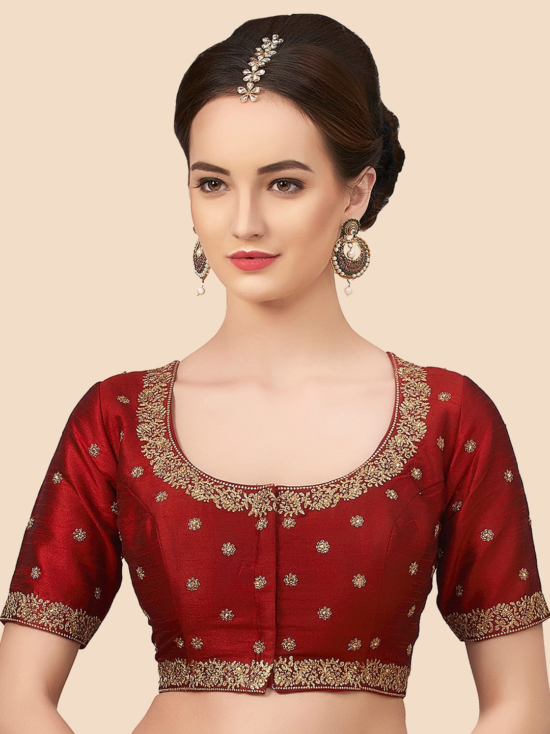 

neckbook Women Maroon Embroidered Princess Cut Saree Blouse