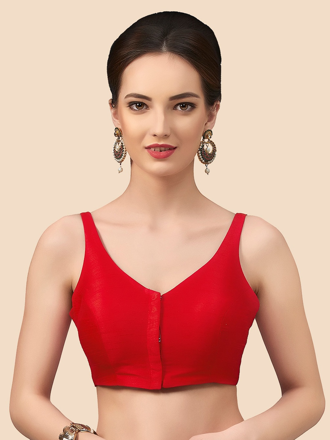

neckbook Women Red Solid Princess Cut Saree Blouse