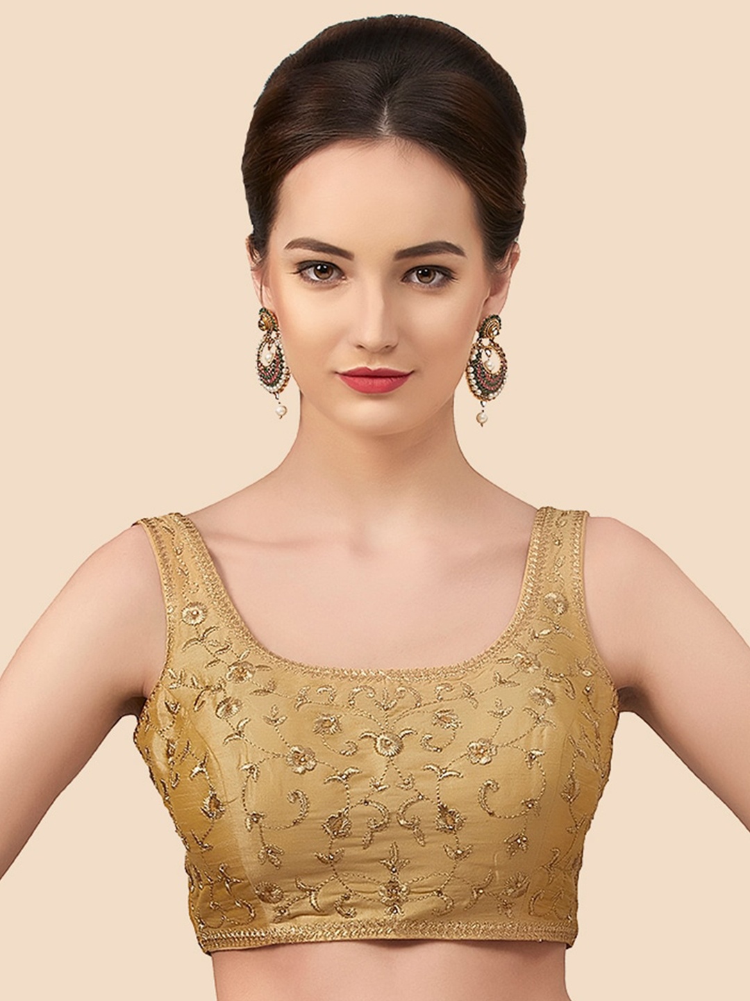 

Neckbook Women Gold-Coloured Embroidered Raw-Silk Saree Blouse